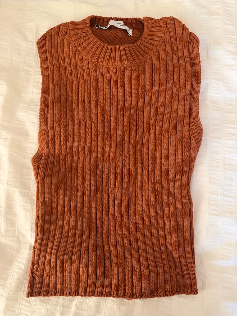 Zara Ribbed Sleeveless Crew Neck Sweater Tank in Rust Orange
